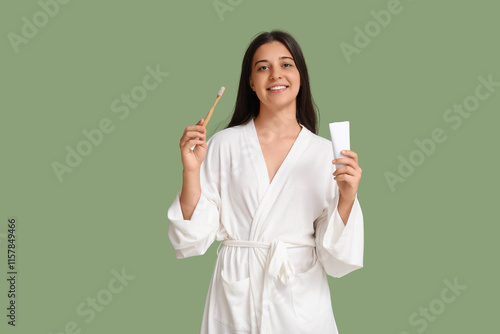 Young woman in robe with to...