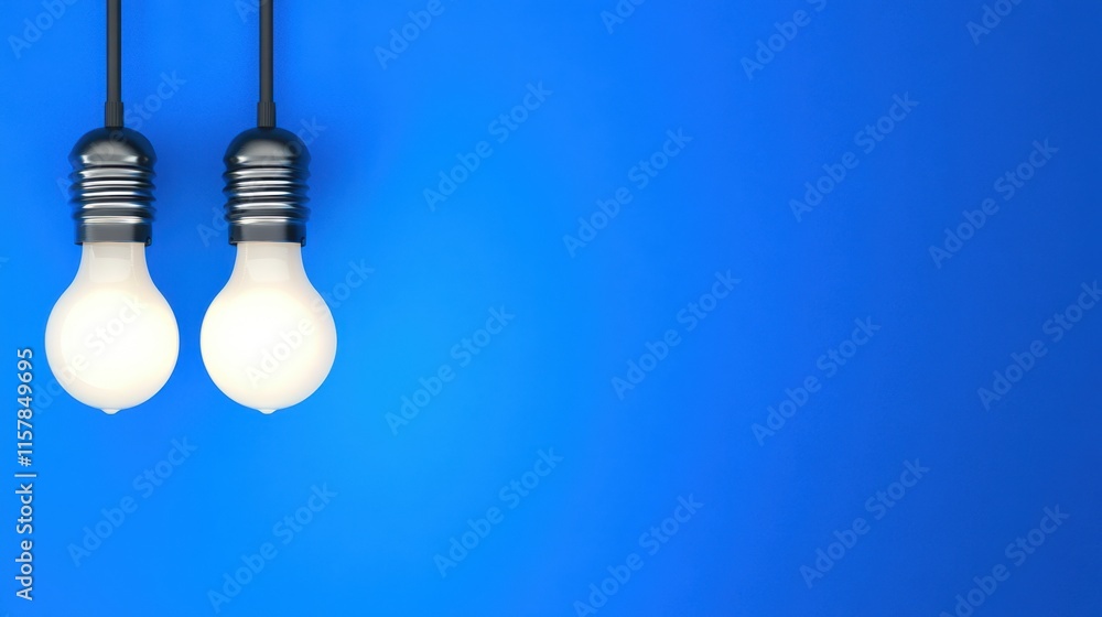Two Light Bulbs Hanging Against a Bright Blue Background for Modern Decor Two Light Bulbs Hanging Against a Bright Blue Background for Modern Decor