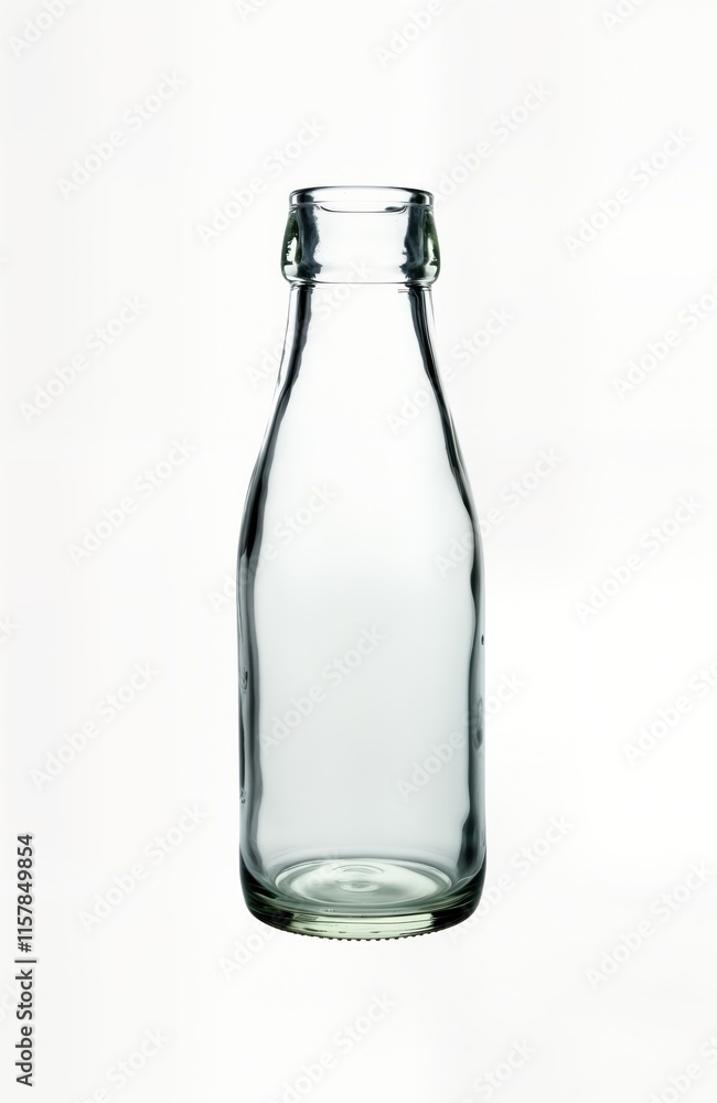 Empty clear glass bottle isolated on white background. Bottle full size, shows detail. Suitable for food, drink product photo. Shows clean glass material. Modern, eco-friendly product image. Good for Empty clear glass bottle isolated on white background. Bottle full size, shows detail. Suitable for food, drink product photo. Shows clean glass material. Modern, eco-friendly product image. Good for