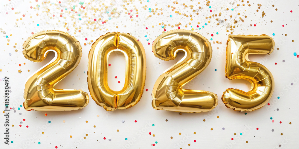 golden balloons forming the date 2025, new year, celebration, isolated background, ai generated golden balloons forming the date 2025, new year, celebration, isolated background, ai generated