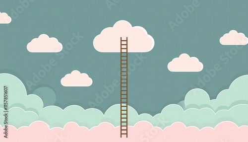 Step Ladder Leading into Clouds A Visual Metaphor for Growth, Future Aspirations, and Personal Development in a Minimalist Pastel Color Palette photo