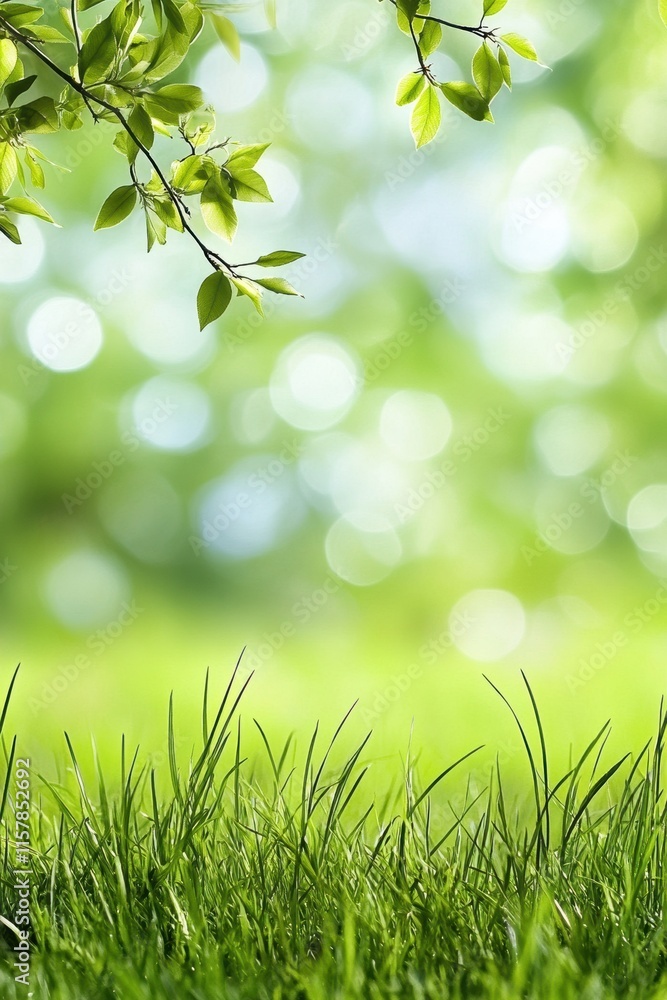 A beautifully serene spring landscape, adorned with vibrant green grass and fresh leaves, perfectly captures the delightful spirit of renewal and joyful celebration during the Easter festivities A beautifully serene spring landscape, adorned with vibrant green grass and fresh leaves, perfectly captures the delightful spirit of renewal and joyful celebration during the Easter festivities