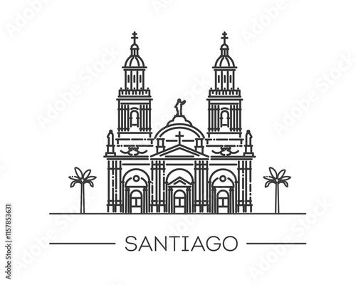 Santiago Metropolitan Cathedral Chile. Vector outline illustration