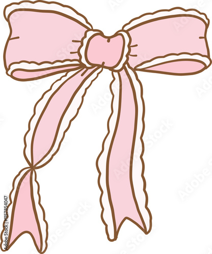 Cute coquette aesthetic pink bows in vintage ribbon style collection.