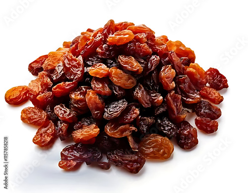 pile of raisins isolated on white background cutout photo