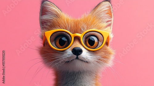 A Cartoonish Fox Wearing Yellow Glasses. photo