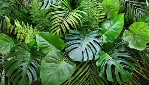 Wallpaper Mural Lush Tropical Foliage Plant Bush Featuring Monstera, Palm Leaves, Calathea, Cordyline, and Hawaiian Ti Plant Perfect for Indoor and Outdoor Decor Torontodigital.ca