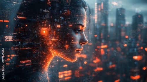 futuristic City with digital mind. User Interface