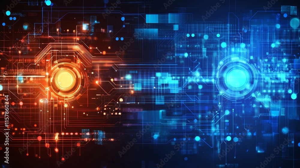 Obraz premium Abstract digital technology background with red and blue circuits.