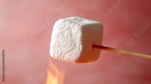 A toasted marshmallow on a stick being held over an open flame. photo