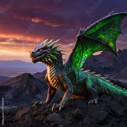 Emerald dragon at sunset photo