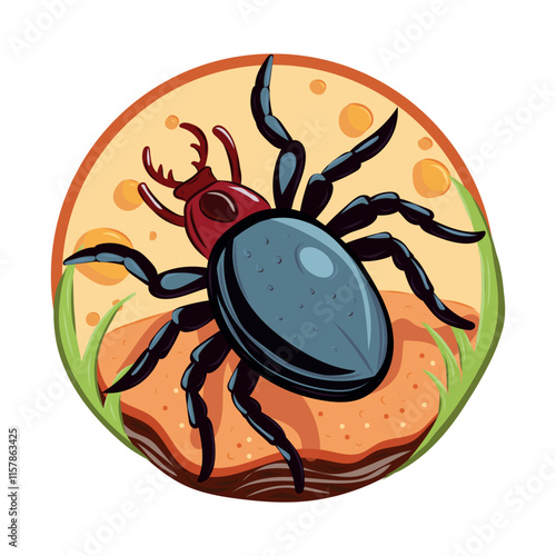 Tick, vector illustration, tick on the grass.