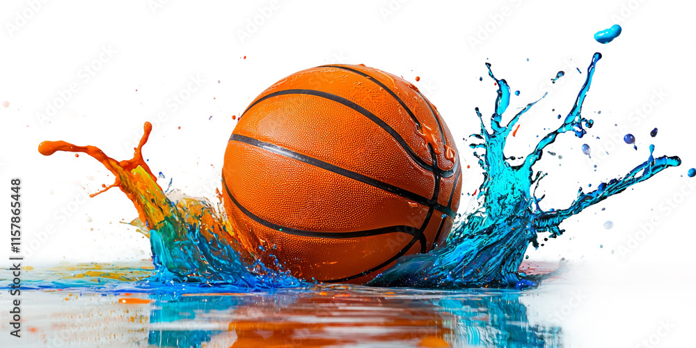 Vibrant Basketball Splashing inWater Isolated on transparent background Vibrant Basketball Splashing inWater Isolated on transparent background