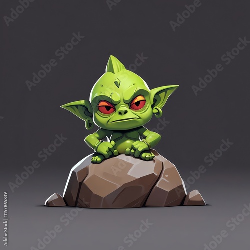 Angry Green Goblin on Rock: 3D Render photo