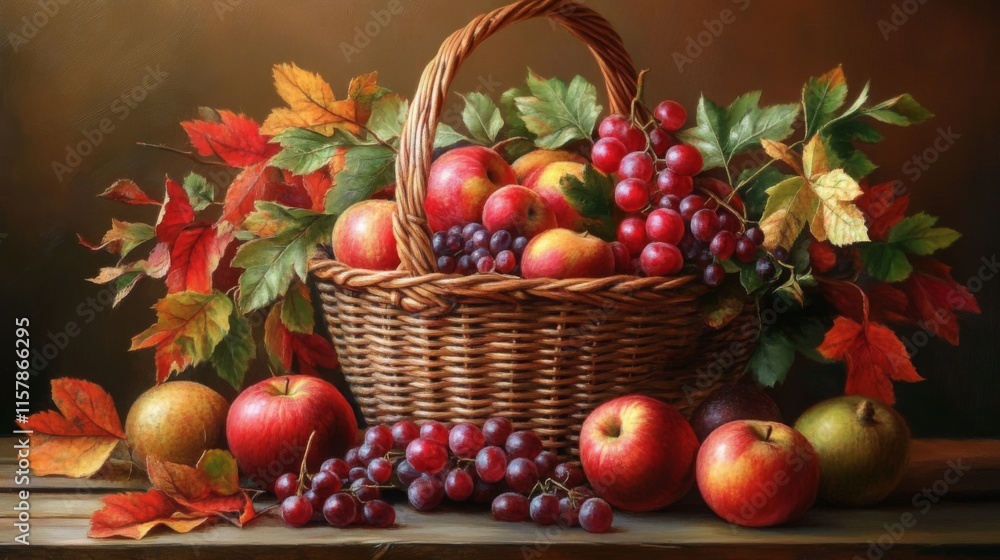 Fresh Basket of Fruits on Wooden Table Fresh Basket of Fruits on Wooden Table