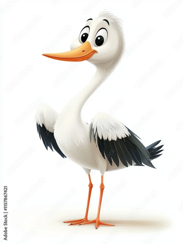 Enthralling Cartoon Stork Illustration: A Whimsical Bird Enthralling Cartoon Stork Illustration: A Whimsical Bird