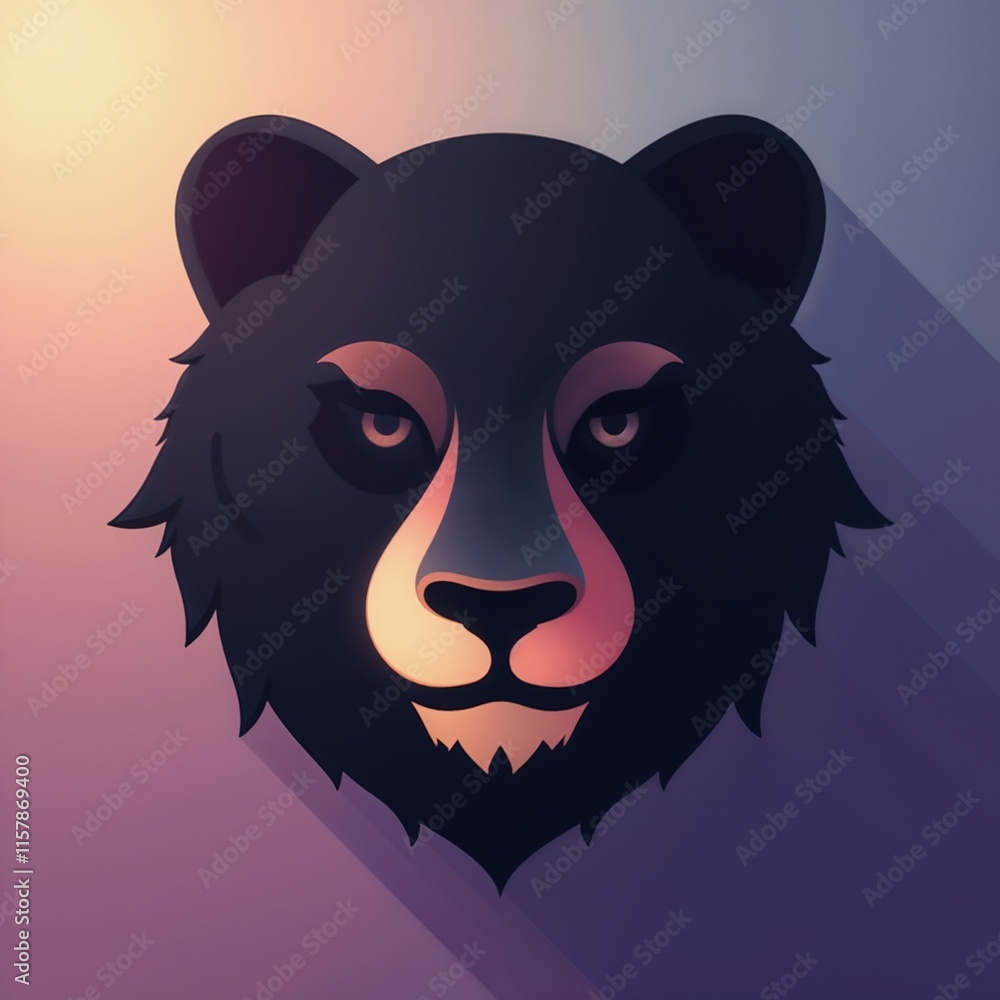 Illustration of a bear's face using geometric shapes against a gradient background. The colors transition from warm orange to cool purple, suggesting a sunset or sunrise. Illustration of a bear's face using geometric shapes against a gradient background. The colors transition from warm orange to cool purple, suggesting a sunset or sunrise.