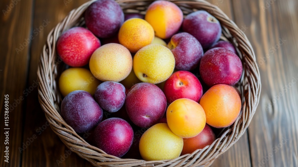 Fresh Fruits in a Basket on a Wooden Table Fresh Fruits in a Basket on a Wooden Table