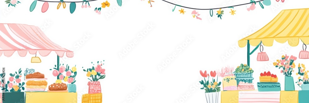 Obraz premium Spring market stalls full of flowers and treats in bright colors perfect for seasonal celebrations and events. Generative AI
