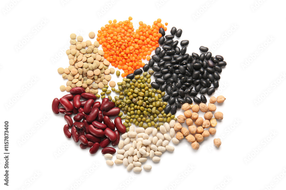 Composition with different legumes isolated on white background Composition with different legumes isolated on white background