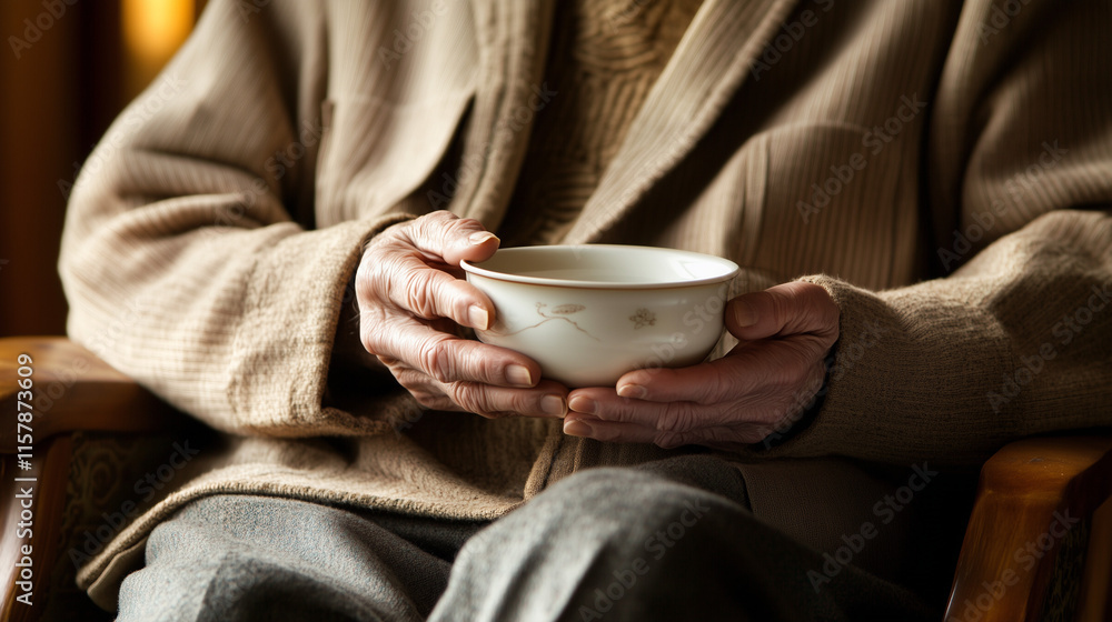 Chinese New Year Scene with Elderly Grandfather Holding Gaiwan Chinese New Year Scene with Elderly Grandfather Holding Gaiwan