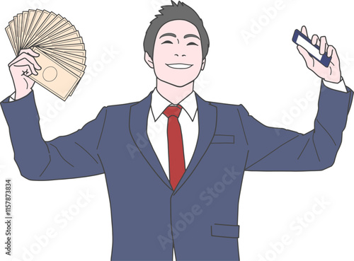 株式トレードで勝利する男性