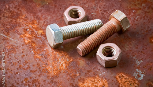 screw, bolt, nut, placed, rust, metal, part, turning, fixing, tightening, old, rusty background photo