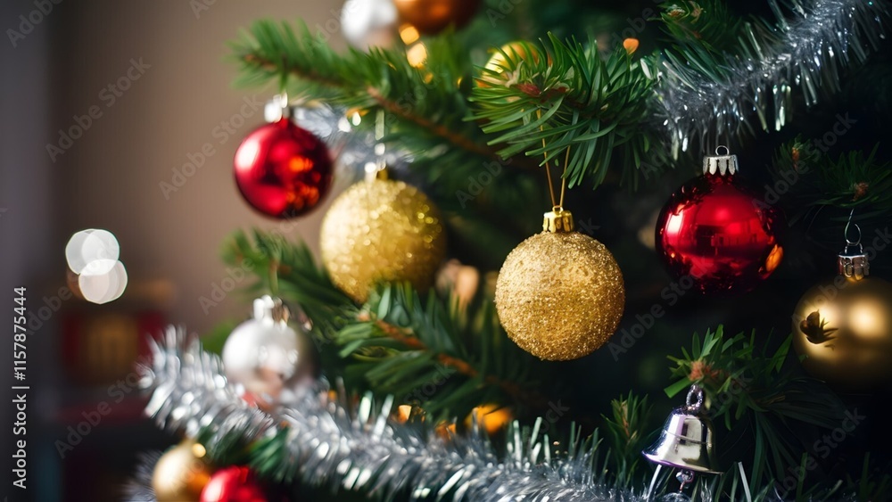 Fototapeta premium Christmas Ball Hanging on Tree Branch Background