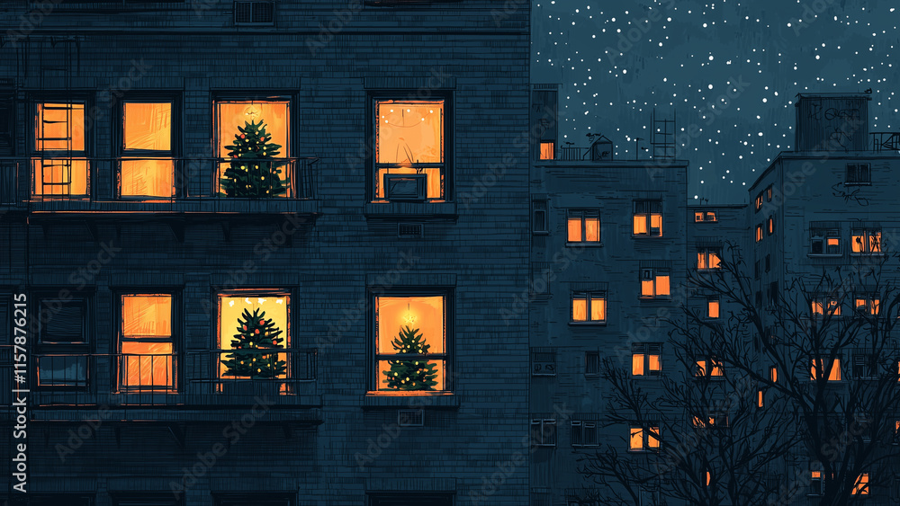 Naklejka premium Silent Night: A Lone Tree Illuminates the Darkness