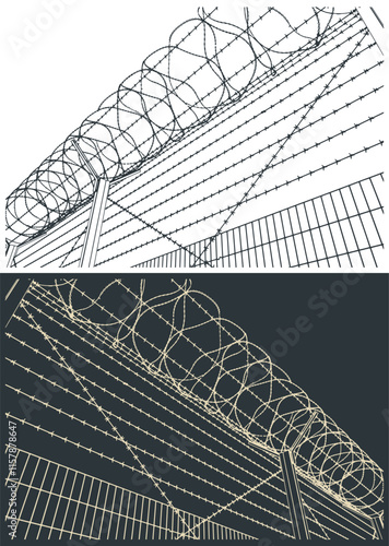 Fence with barbed wire illustrations
