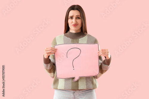 Young woman holding speech ...