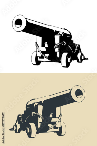 Vintage artillery naval cannon illustrations