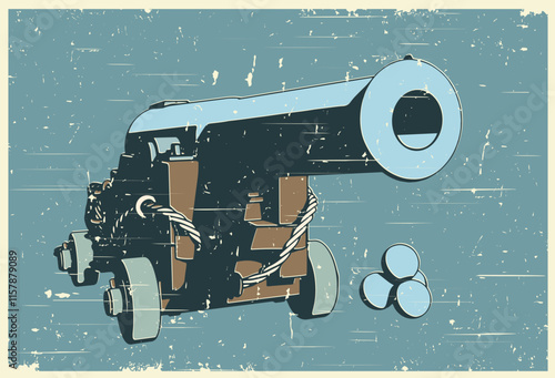 Vintage naval cannon retro poster illustration