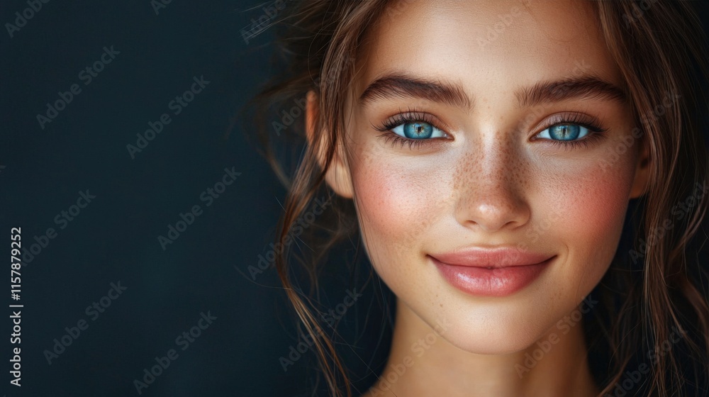 Obraz premium Radiant Portrait of Young Woman with Freckles