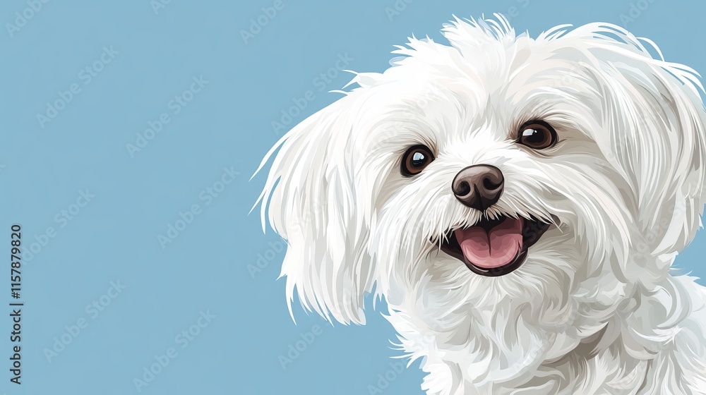 Whimsical Portrait of a Happy Maltese Dog Whimsical Portrait of a Happy Maltese Dog