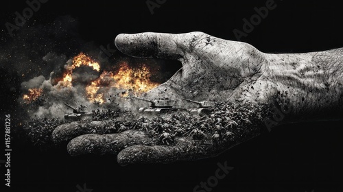 Conflict and destruction war's grip on humanity digital art dark environment surreal viewpoint impact of violence
