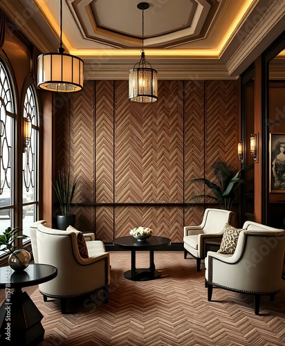 Elegant Art Deco Living Room with Chevron Pattern