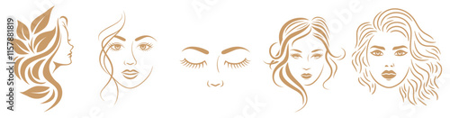 Set of beauty woman face, skincare logo design, vector illustration.