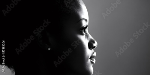 Capturing a side view portrait of a beautiful young black woman, radiating hope and determination with a confident expression