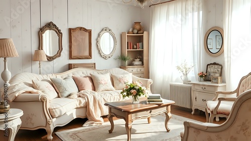 Inviting Pastel Living Room with Distressed Chic Furniture