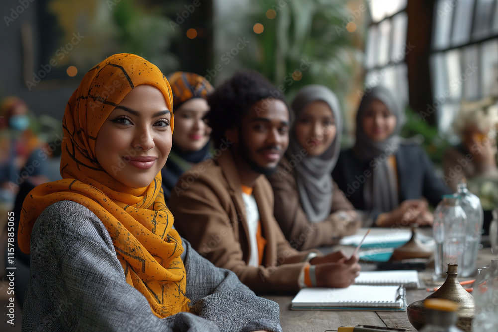 Obraz premium A group of people wearing traditional clothing and sitting at a table