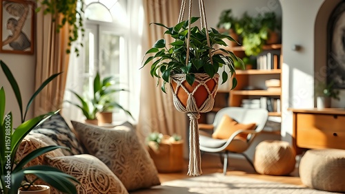 Wallpaper Mural Boho Luxe Living Room with Macrame Plant Hanging Torontodigital.ca