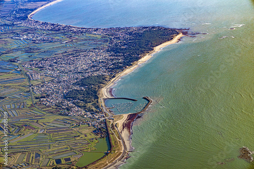 Noirmoutiers Island in french atlantic ocean from aerial view photo