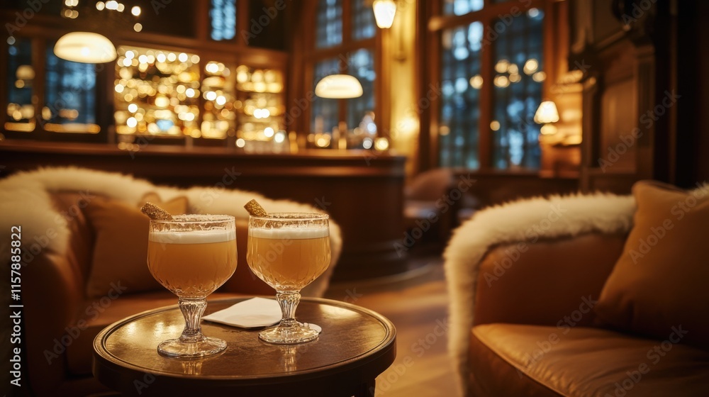 Cozy Evening Drinks in Elegant Lounge Setting Cozy Evening Drinks in Elegant Lounge Setting