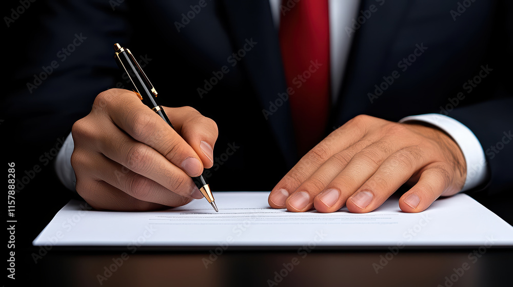 young man in suit is signing important legal documents with pen, showcasing professionalism and focus young man in suit is signing important legal documents with pen, showcasing professionalism and focus