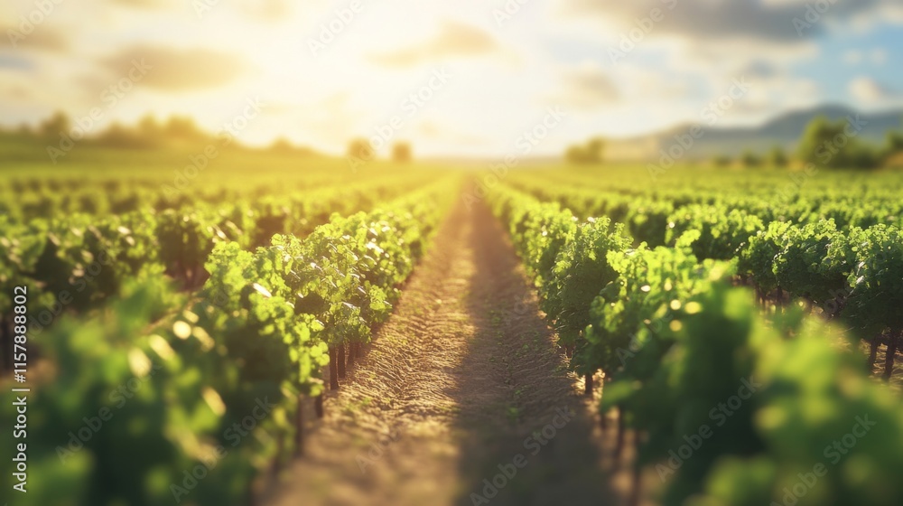 Naklejka premium Lush Vineyard Under Soft Light at Sunset