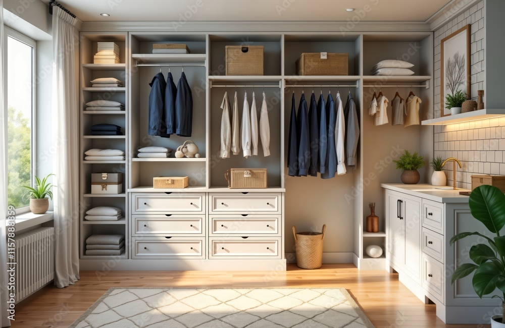 Stylish custom storage solution for a home room. Organized closet and pantry system. Practical and efficient design. Generative AI created interior design. Space-saving design for a house. Stylish custom storage solution for a home room. Organized closet and pantry system. Practical and efficient design. Generative AI created interior design. Space-saving design for a house.