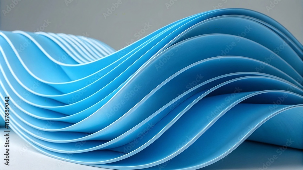 Fototapeta premium 3D render of a blue wavy object with smooth curves
