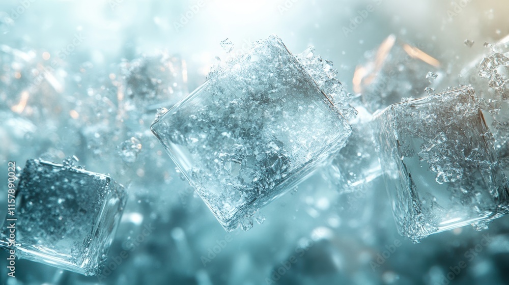 Floating translucent ice-like cubes in pale aqua and soft gray tones, scattered in a weightless space, evoking a futuristic and ethereal digital composition. Background Floating translucent ice-like cubes in pale aqua and soft gray tones, scattered in a weightless space, evoking a futuristic and ethereal digital composition. Background