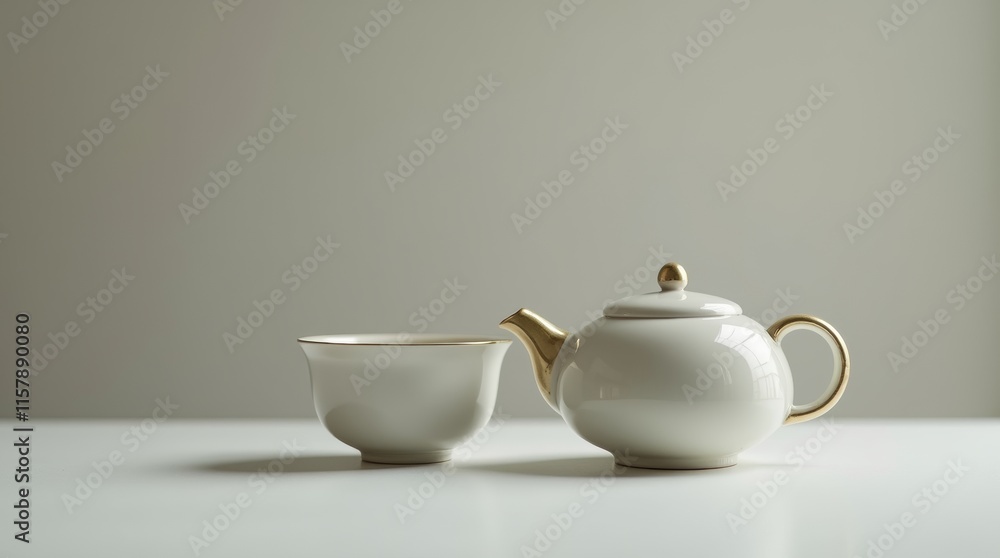 single Chinese teacup and teapot on a plain background single Chinese teacup and teapot on a plain background
